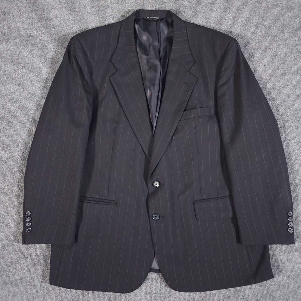 Vintage Burberrys Mens Black Striped Wool Sport Coat Blazer Burberry 44R